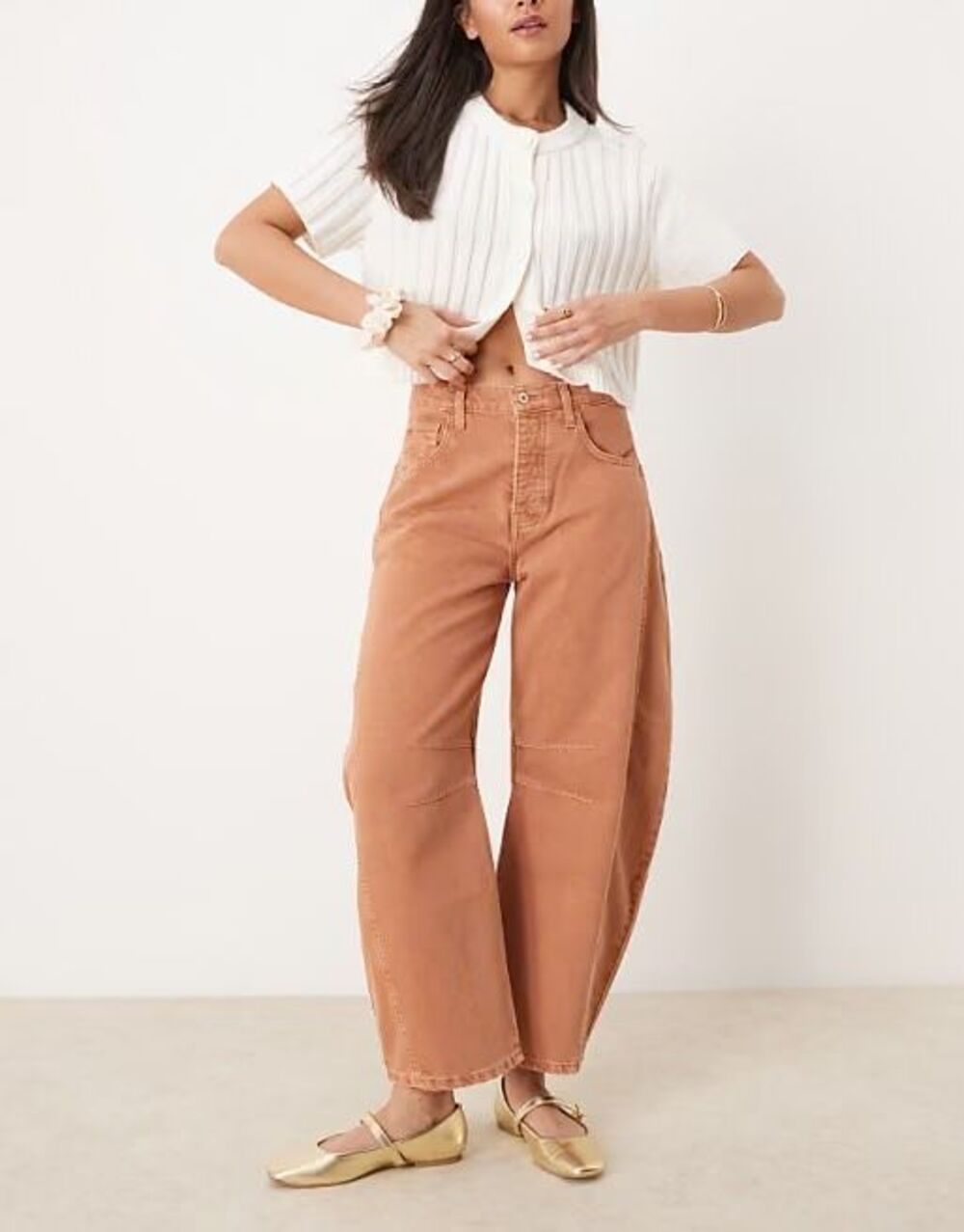FREE PEOPLE good luck mid rise barrel leg jean in ginger - 27 (US 4)